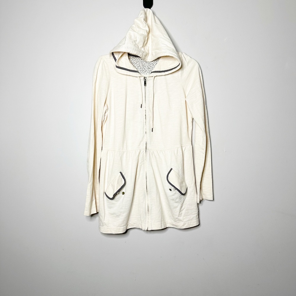 Anthropologie Saturday Sunday Hoodie Womens Medium Cream Peplum Zip Up Excellent